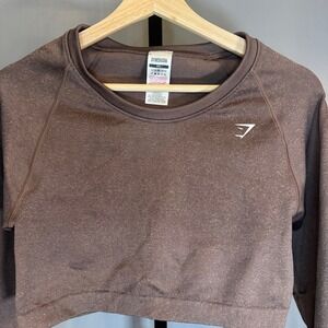 Gymshark Vita Seamless Shirt Womens Size XXL Crop Brown Long Sleeve Top